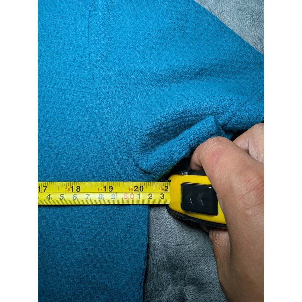 Original Use Camp Collar Shirt Cotton Blend Mens Medium Teal Blue Waffle Knit